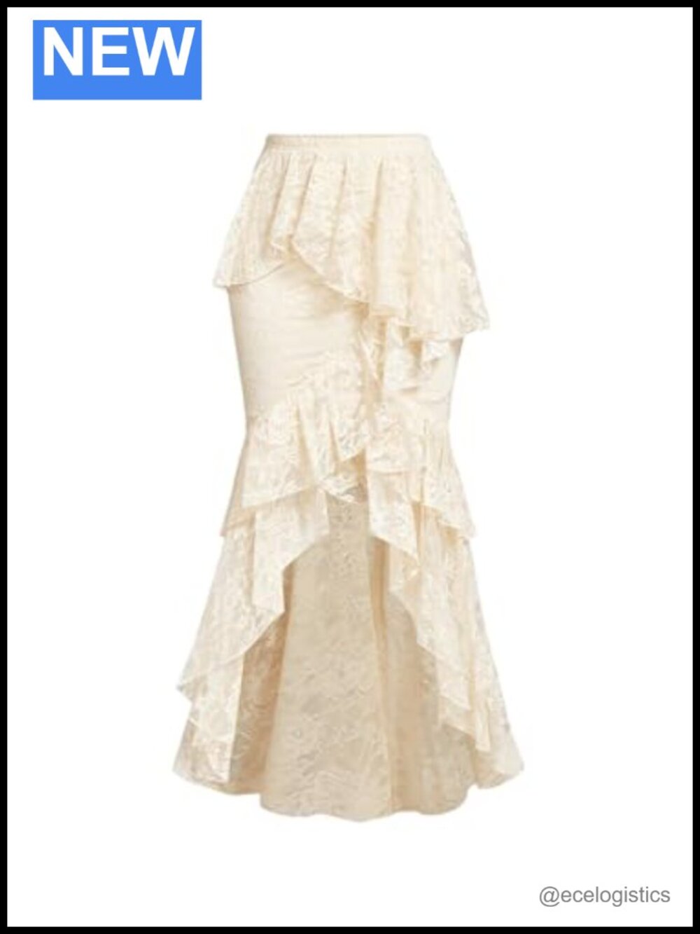 Lace Maxi Skirt Asymmetrical Hem Elastic Waist Flowy Boho Long Skirt